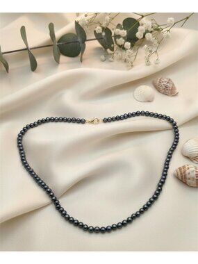Vintage GSJ Peacock Freshwater Pearl Necklace 18” 4mm 14K Gold Clasp Estate